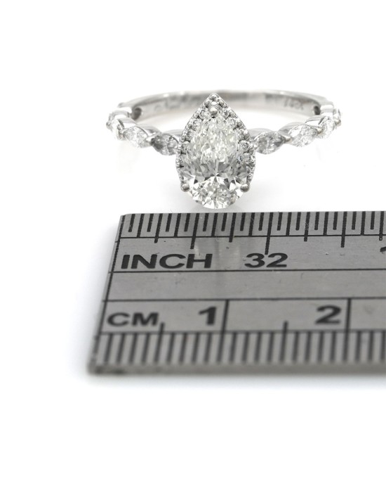 GIA Certified Pear Cut Diamond Solitaire Ring in 14KW